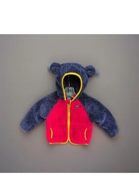 LL Bean Jacket Baby 6-12 Months Hi Pile Fleece Hood Bear Ears Full Zip Sherpa
